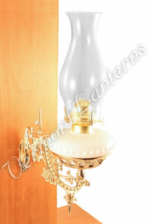 Hurricane Oil Lamps - Opal Glass w/Brass Wall Bracket