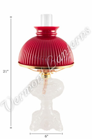 Oil Lamps - Clear Glass "Belvidere" w/ Red Shade 21"