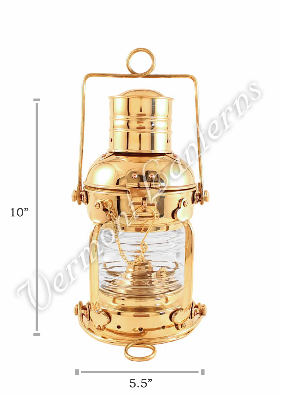 Vintage Brass Ship US Anchor Lantern Polished Finish Nautical Oil