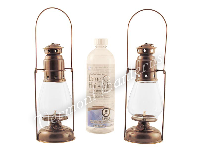12.5 Antique Hurricane Lantern Kit - 2 Lanterns + Lamp Oil, Extra Wick